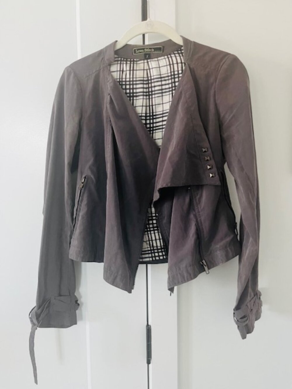 Faux leather gray jacket with silver hardware